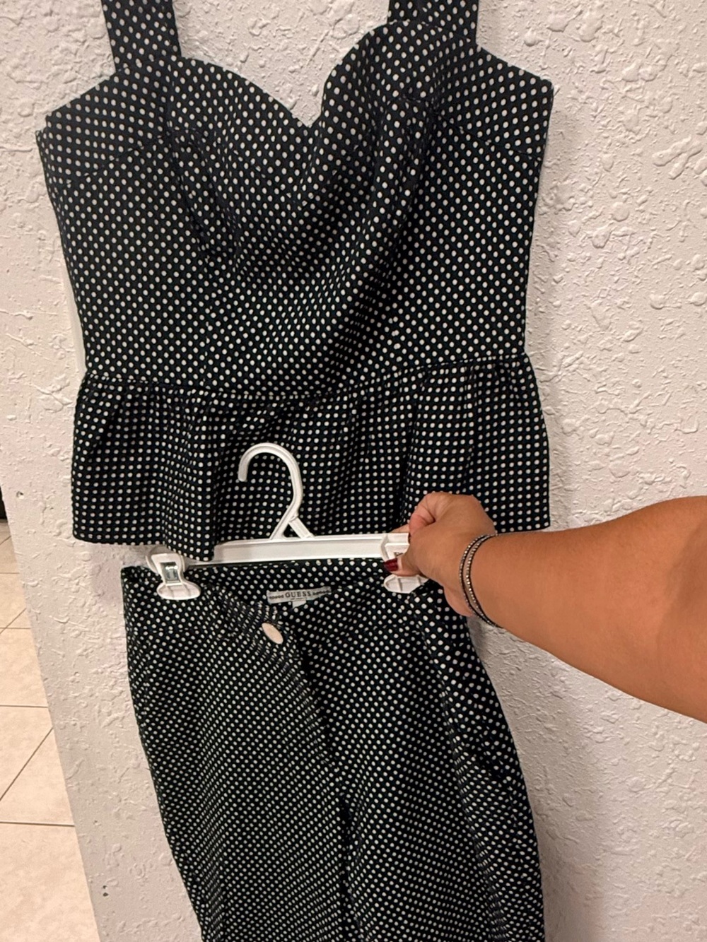 Black & White Polka Dot Peplum Top and Skirt Set GUESS  JLO collection